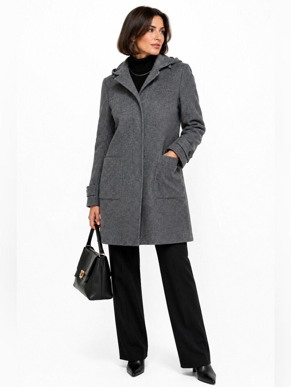 Gallo Vintage Wool Cashmere Hooded Coat Women 10 Gray Italian Fabric